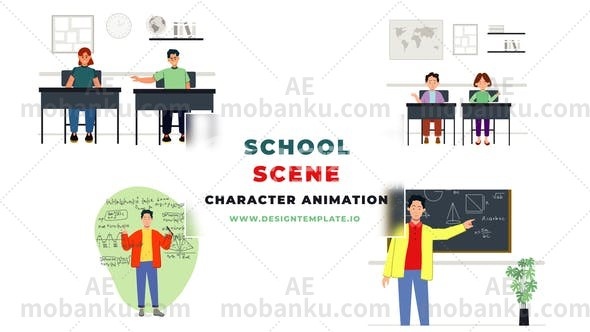 27605学校场景人物动画AE模版School Scene Character Animation
