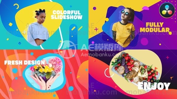 27641创意视频包装达芬奇模版Smooth Colorful Slideshow | DaVinci Resolve