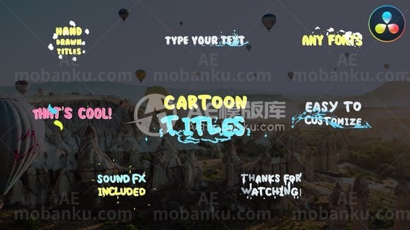 27649卡通文字标题动画达芬奇模版Cartoon Titles | DaVinci Resolve