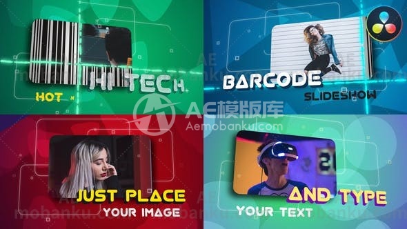 27658条形码视频包装达芬奇模版Barcode Slideshow | DaVinci Resolve