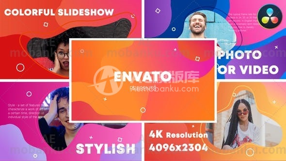 27665多彩的图文展示动画达芬奇模版Colorful Slideshow for DaVinci Resolve
