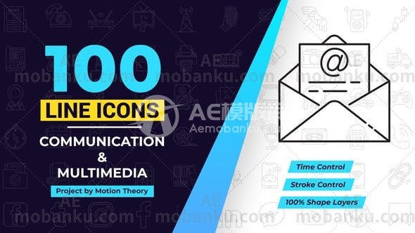 27772100通信和多媒体线图标100 Communication & Multimedia Line Icons