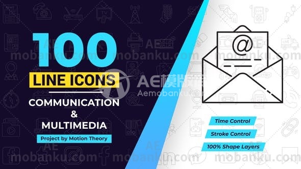 27772100通信和多媒体线图标100 Communication & Multimedia Line Icons