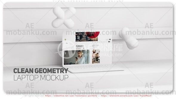 27775简洁笔记本动画AE模版Clean Geometry Laptop Mockup