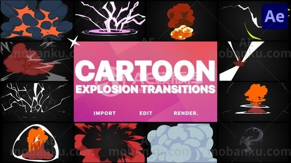 27791卡通爆炸转场过渡动画AE模版Cartoon Explosions Transitions | After Effects
