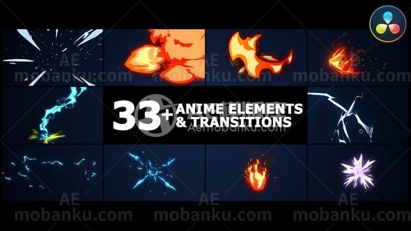 27800动漫元素和过渡动画达芬奇模版Anime Elements And Transitions | DaVinci Resolve