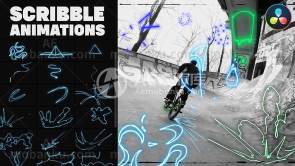 27803抽象涂鸦动画AE模版Abstract Scribble Animations for Davinci Resolve