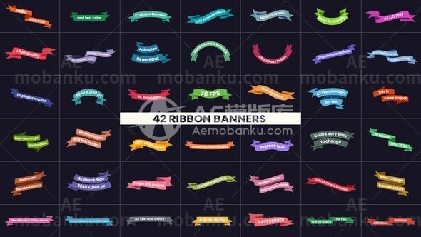 27813创意丝绸视频AE模版42 Ribbon Banners
