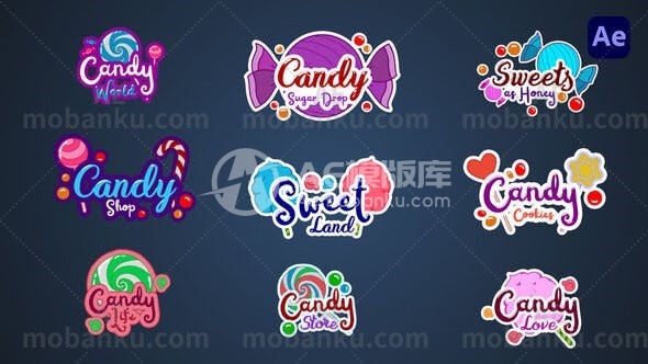 27824卡通糖果文字标题动画AE模版Cartoon Candy Text Animations [After Effects]-AE模板库 ...