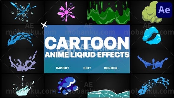 27833卡通动漫液体视频包装AE模版Cartoon Anime Liquid Effects | After Effects