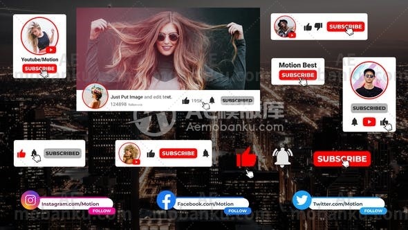 27857创意视频LUTS预设AE模版Youtube Subscribe