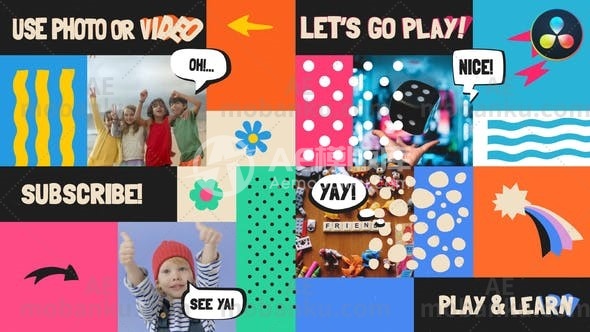 27868儿童图文展示动画AE模版Kids Slideshow for DaVinci Resolve