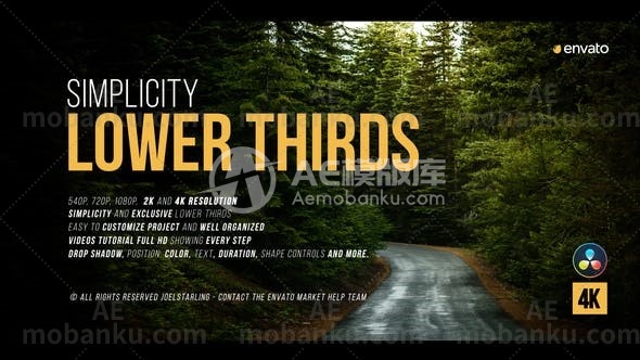 27893简洁文字标题动画AE模版Simplicity Lower Thirds for Davinci Resolve