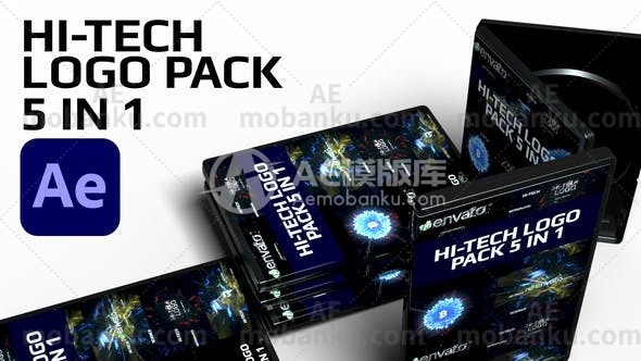 27895高科技logo演绎动画AE模版Hi Tech Logo Pack – 5 In 1