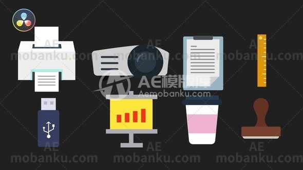 27899Office Elements图标AE模版Office Elements Icons