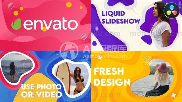 27903流体特效图文展示动画AE模版Liquid Slideshow | DaVinci Resolve