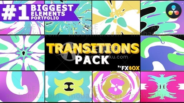 27904彩色卡通转场过渡动画AE模版Colorful Cartoon Transitions | DaVinci Resolve