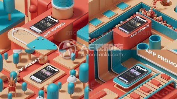 27919创意视频包装AE模版Isometric Phone Display