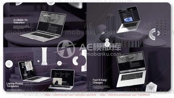 27937抽象几何笔记本电脑网络促销AE模版Abstract Geometry Laptop N Web Promo