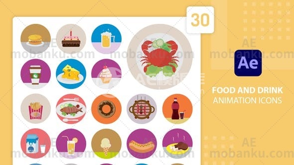 27944餐饮动画图标iconsAE模版Food and Drink Animation Icons | After Effects