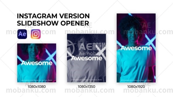 27947创意视频开场动画AE模版Slideshow Opener Instagram