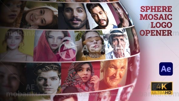 28003球形马赛克logo演绎视频开场AE模版Sphere Mosaic Logo Opener