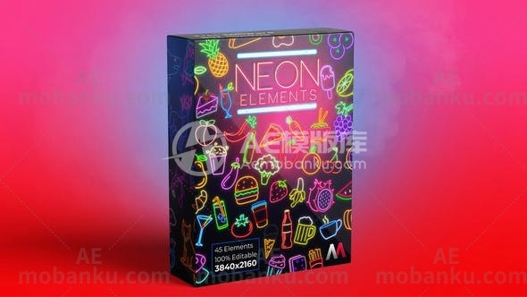 28031霓虹灯元素食物视频包装AE模版Neon Elements | Food