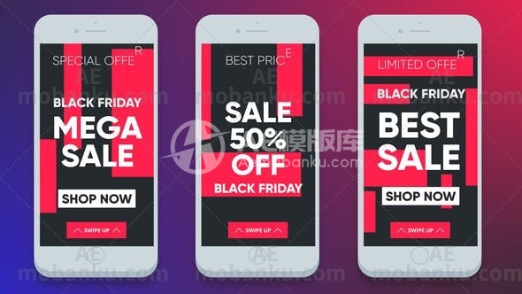 28032黑色星期五社交媒体故事AE模版Black Friday Social Media Stories 8 in 1