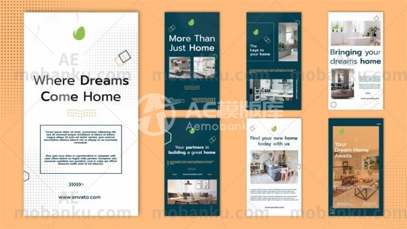 28034房地产室内设计家具Instagram故事AE模版Real Estate, Interior Design, Furniture, Instagram Stories