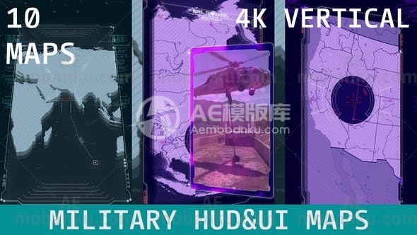 28053军用HUD用户界面垂直地图AE模版Military HUD UI Maps Vertical