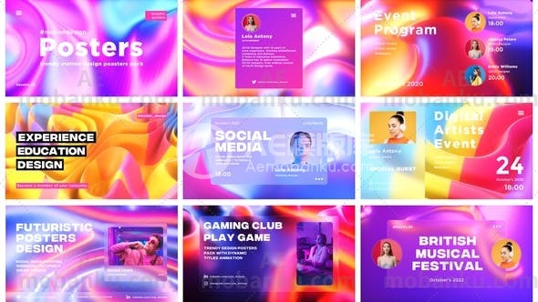 28098运动设计海报包AE模版Motion Design Posters Pack V.2.0