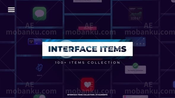 28109创意视频元素动画AE模版Interface Items Collection | 100+ Elements