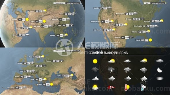 28110世界天气预报-地球工具包AE模版World Weather Forecast – Globe ToolKit