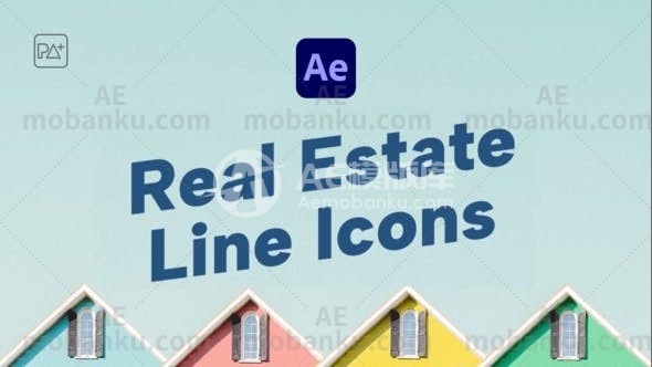 28136房地产线图标动画AE模版Real Estate Line Icons For After Effects