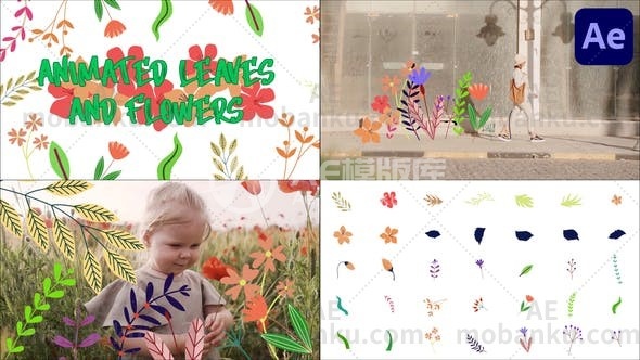 28142叶子和花朵动画AE模版Animated Leaves And Flowers for After Effects