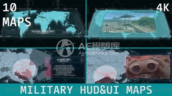 28149HUD军事平视显示器用户界面地图AE模版Military HUD UI Maps