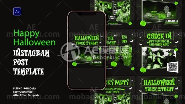 28150万圣节快乐销售Instagram视频包装AE模版Happy Halloween Sale Instagram Post