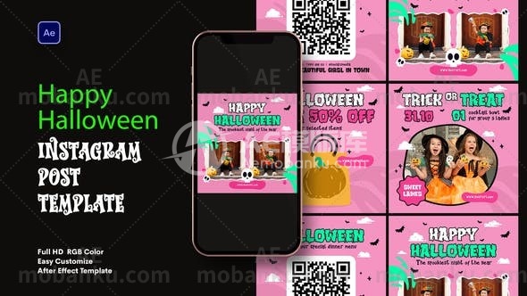 28153万圣节快乐销售Instagram动画AE模版Happy Halloween Sale Instagram Post