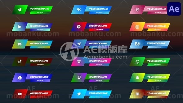 28182字幕条动画AE模版Social Media Lower Third | V.4 After Effect