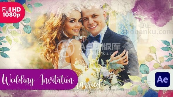 28184水彩婚礼请柬视频包装AE模版Watercolor Wedding Invitation || Wedding Slideshow