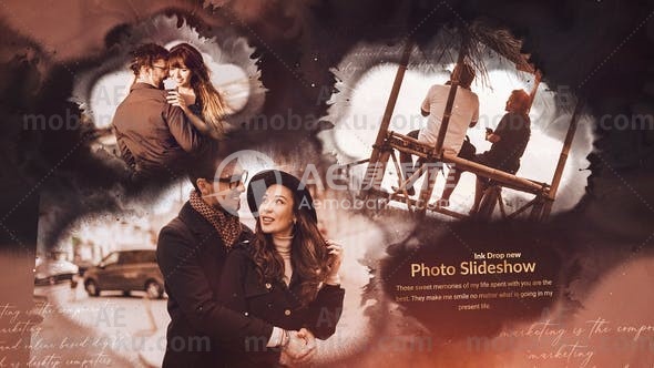 28306墨滴照片图文展示动画AE模版Ink Drop Photo Slideshow