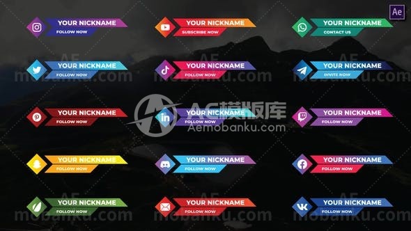 28329创意字幕条动画AE模版Colorful Social Media Lower Thirds