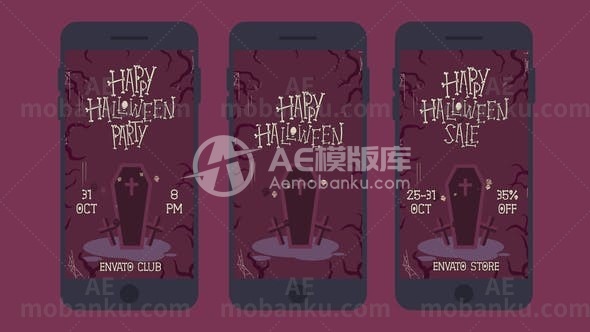 28358万圣节快乐社交媒体包AE模版Happy Halloween Social Media Pack 3 in 1