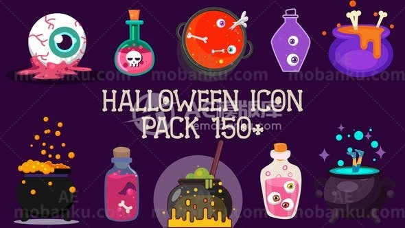 28388150组图标icon动画AE模版Halloween Icons Pack 150+