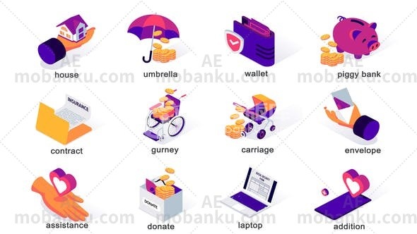 28396财务创意图标动画AE模版Finances – Isometric Icons