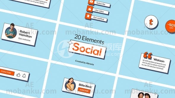 28408社交媒体视频包装元素动画AE模版Social Elements