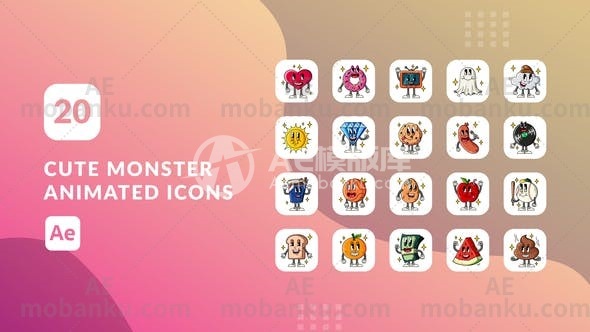 28418可爱的怪物动画图标icons动画AE模版Cute Monster Animated Icons | After Effects