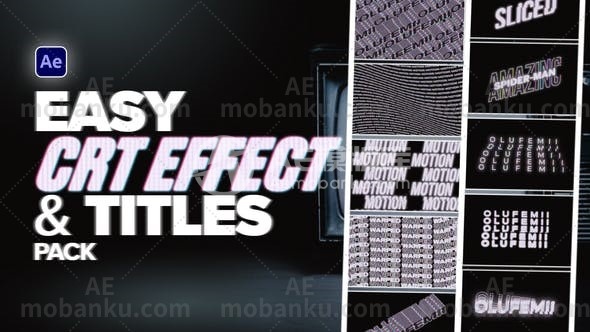 28464创意视频文字标题动画AE模版Easy CRT Effect Plus Titles