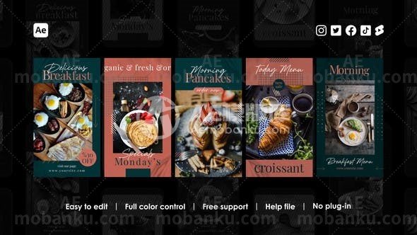 28472餐厅故事动画AE模版Restaurant Stories