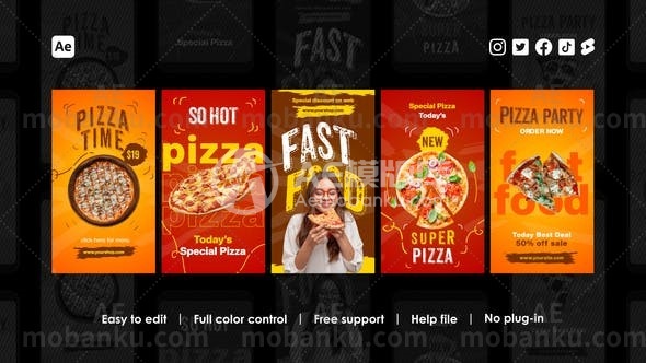 28476披萨卷轴动画AE模版Pizza Reels